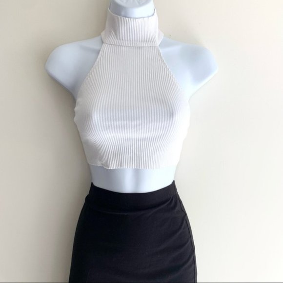 Y2k White Halter Crop Top One Size - Picture 2 of 5
